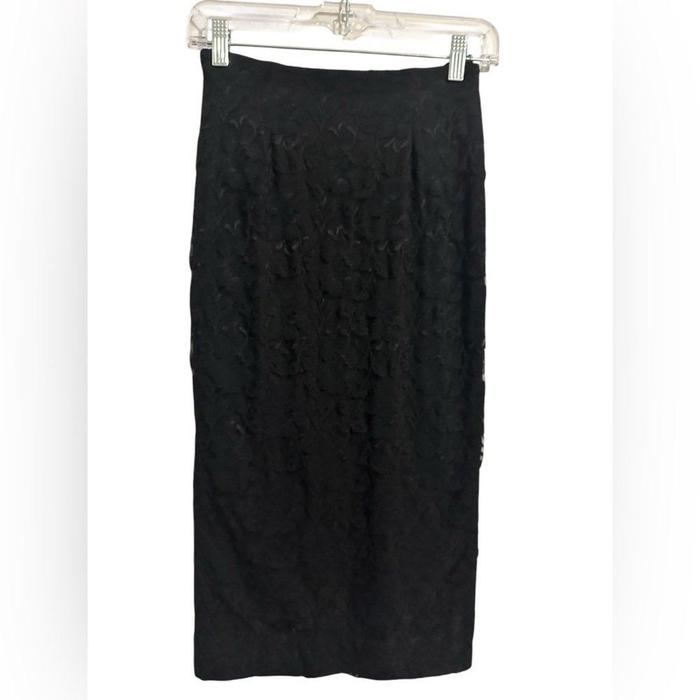 Dress the Population Black Lace Pencil Skirt with Exposed Zipper WhimsiGoth S